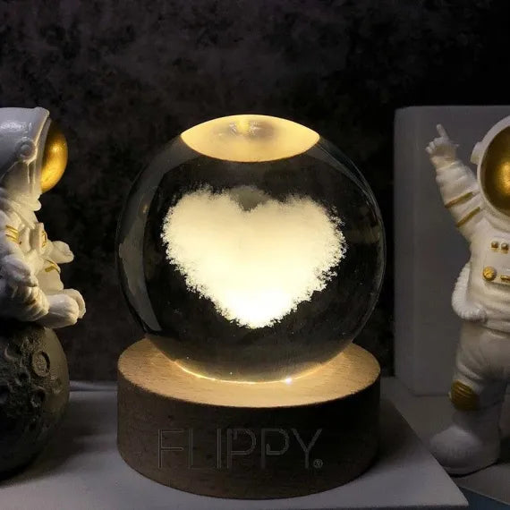 Lampă Cristal gravată 3D - Inimă