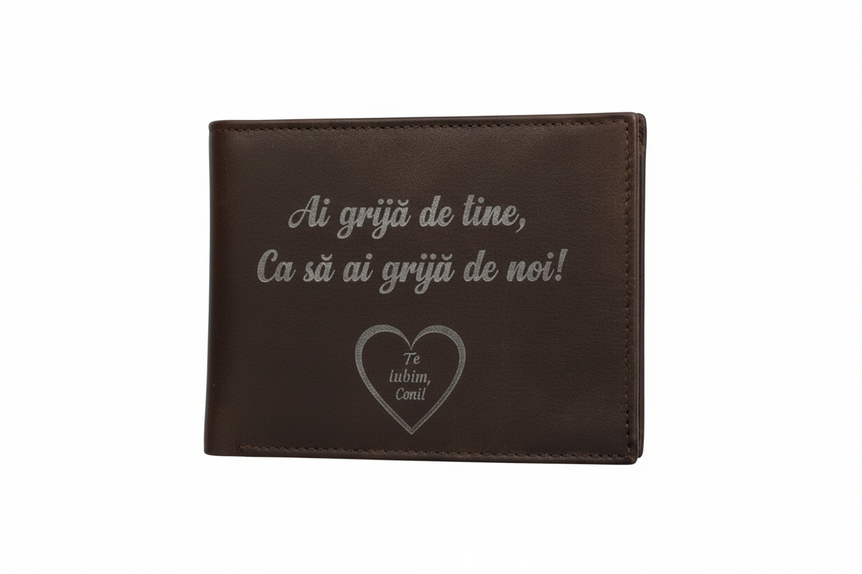 Portofel maro personalizat gravat din piele