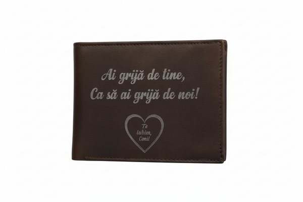 Portofel maro personalizat gravat din piele