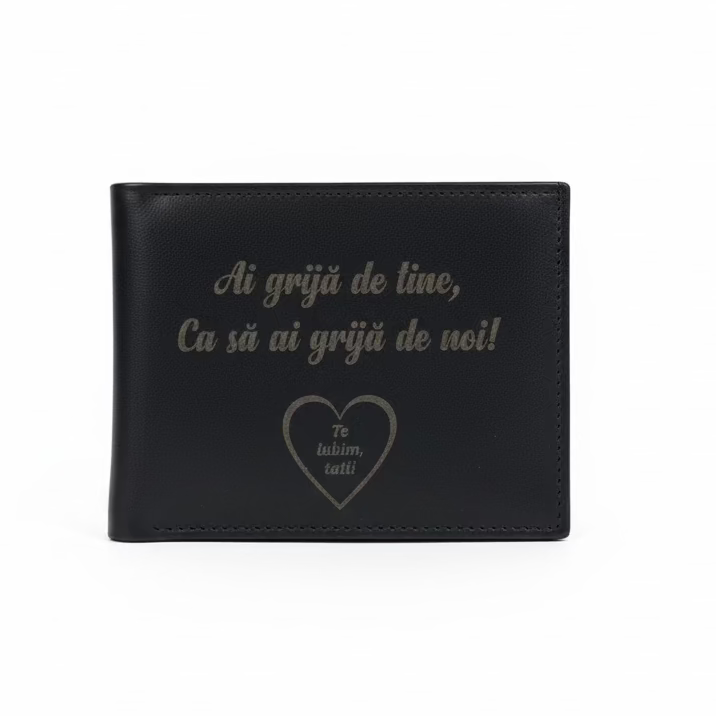 Portofel negru gravat din piele