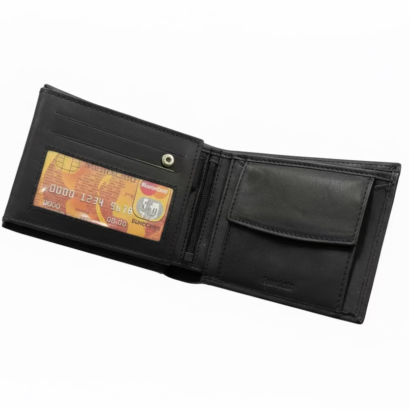 Portofel negru gravat din piele